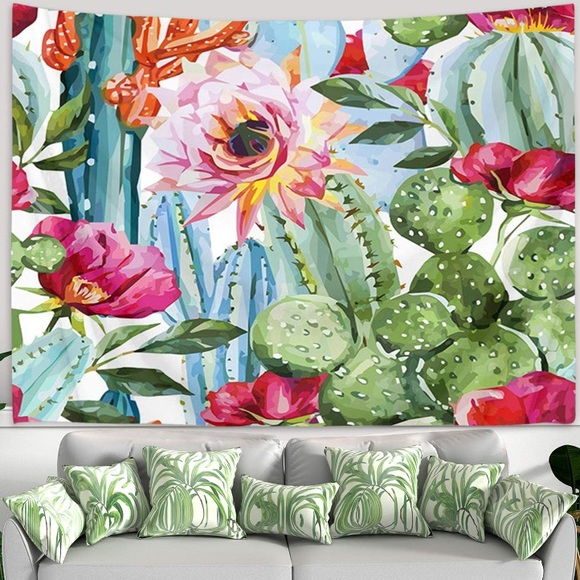 Floral Cactus Garden Colorful Botanical Spring/Summer Kids/Teen/Dorm Tapestry - Picture 4 of 4